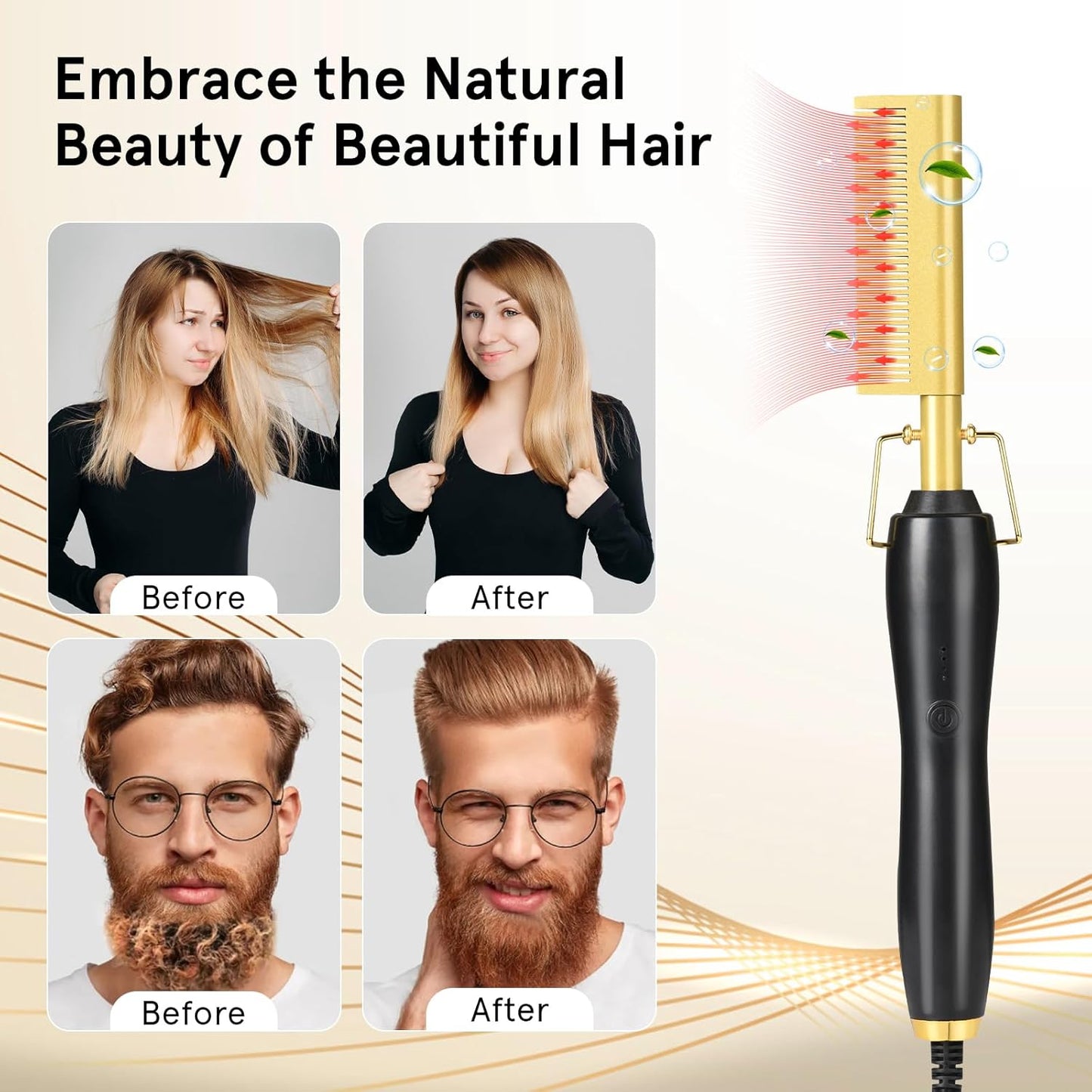 Electric Hot Comb Hair Straightener, Beard Straightener Brush