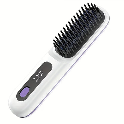 Portable Wireless Hair Straightener Brush(WHITE)