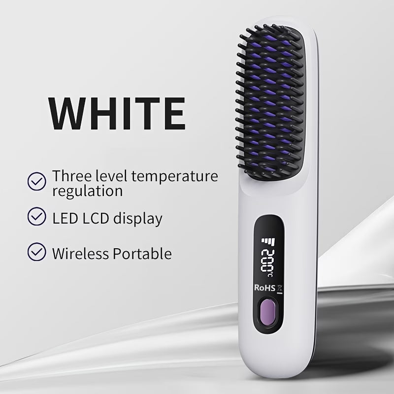 Portable Wireless Hair Straightener Brush(WHITE)