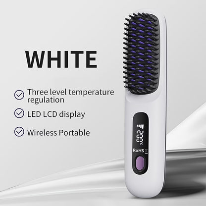 Portable Wireless Hair Straightener Brush(WHITE)