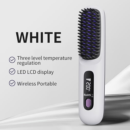 Portable Wireless Hair Straightener Brush(WHITE)