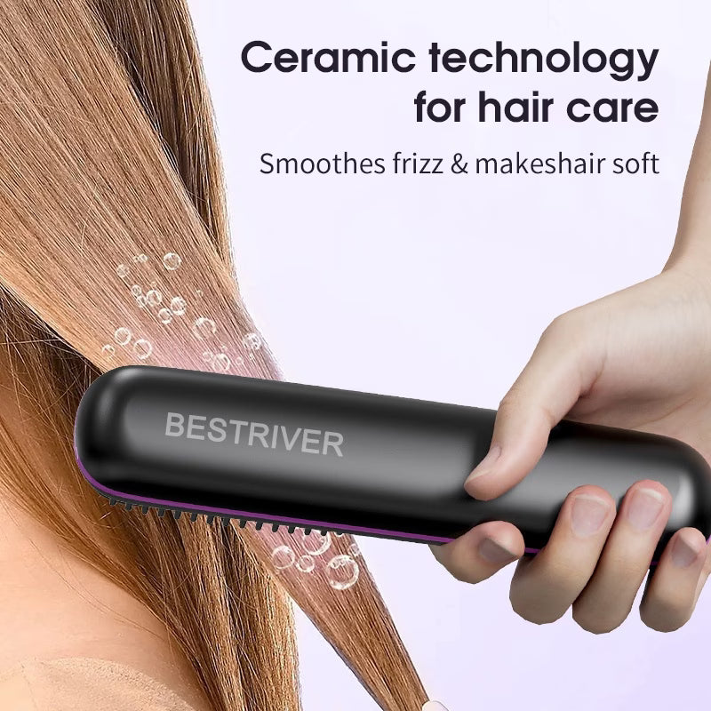 Portable Wireless Hair Straightener Brush(WHITE)