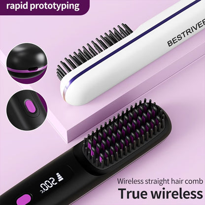 Portable Wireless Hair Straightener Brush(WHITE)