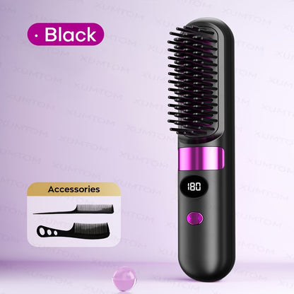 Cordless Hair Straightening Brush, (BLACK & PURPLE)