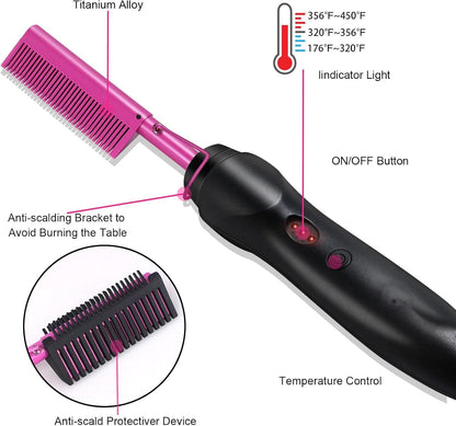 Ceramic Heating Hair Straightener Comb -(Pink)