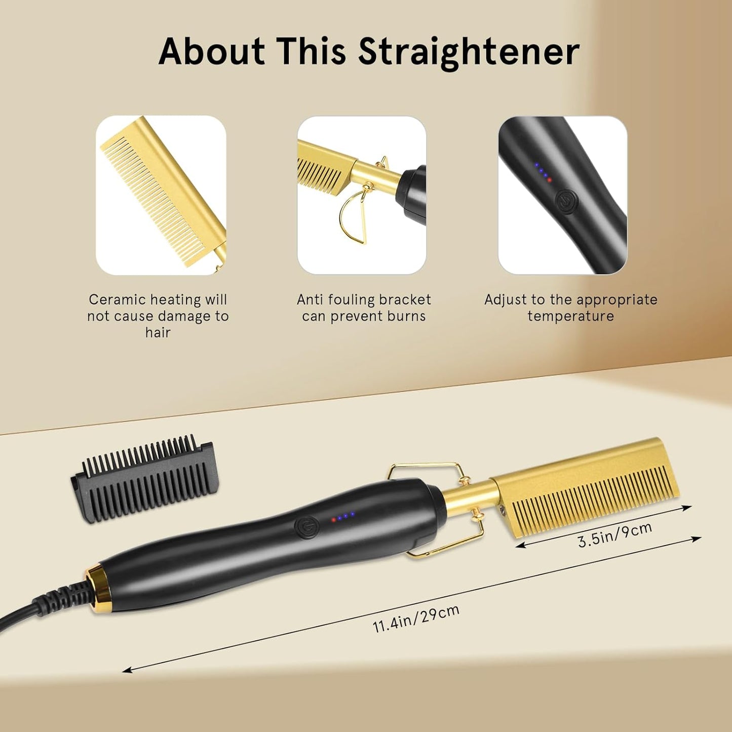 Electric Hot Comb Hair Straightener, Beard Straightener Brush