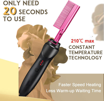 Ceramic Heating Hair Straightener Comb -(Pink)