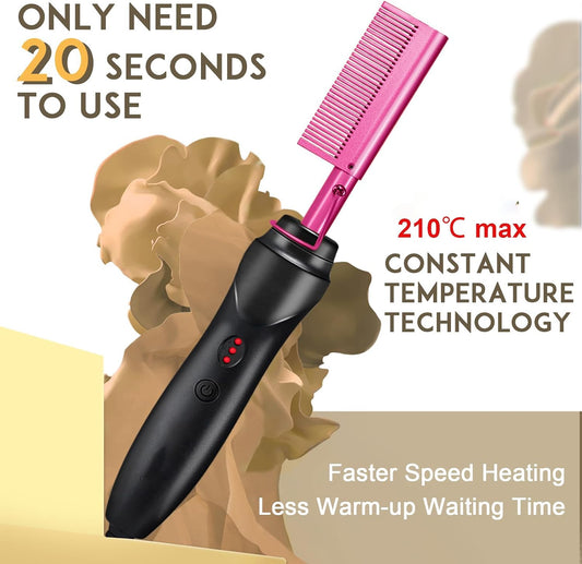 Ceramic Heating Hair Straightener Comb -(Pink)