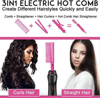 Ceramic Heating Hair Straightener Comb -(Pink)