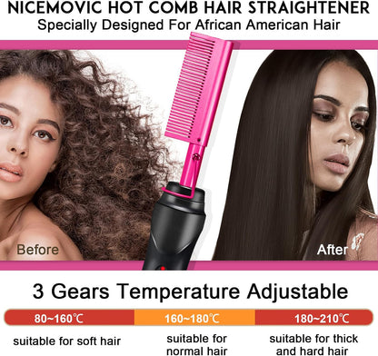 Ceramic Heating Hair Straightener Comb -(Pink)