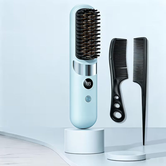 Summer 2-In-1 Hair Straightener Brush (MINT BLUE)